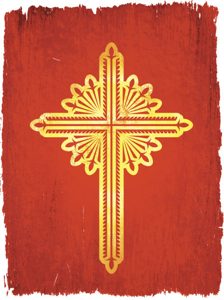 红色背景上的金十字图片下载