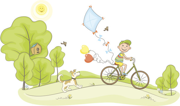 男孩骑自行车。图片下载
