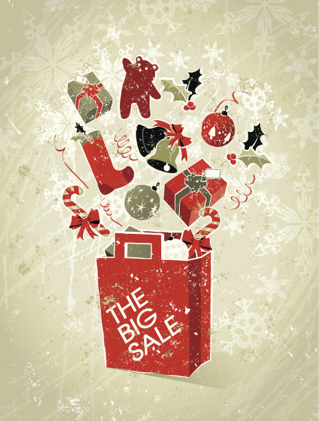 圣诞销售购物袋元素与礼物和文字图片下载