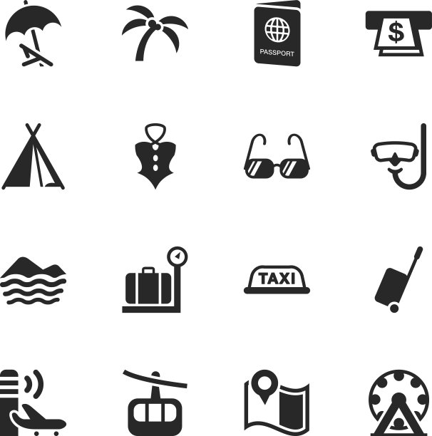 旅行和度假剪影图标|设置2图片下载