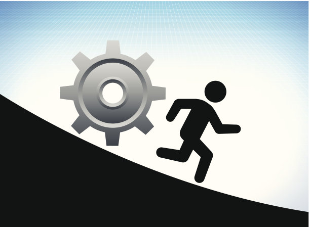 网格背景上带齿轮的跑步棍图图片下载