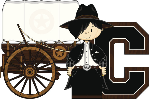 牛仔和马车学习字母C图片下载