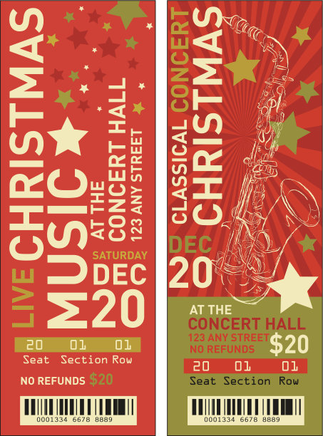 一套圣诞音乐会门票模板图片下载