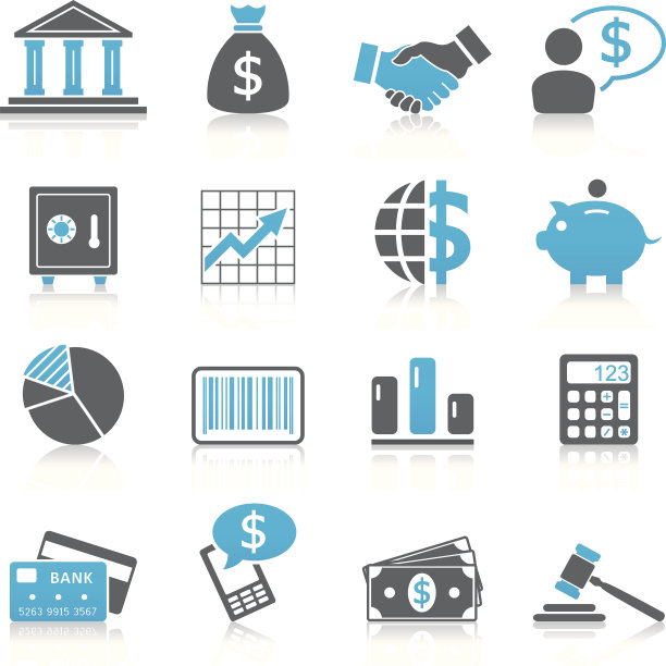 一套黑色和蓝色的财务图标图片下载