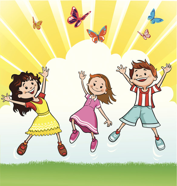 快乐的孩子追逐蝴蝶图片下载
