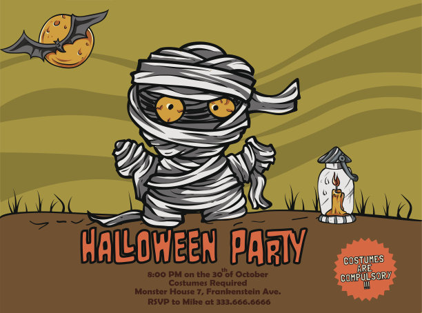 万圣节可爱怪物派对海报:木乃伊图片下载