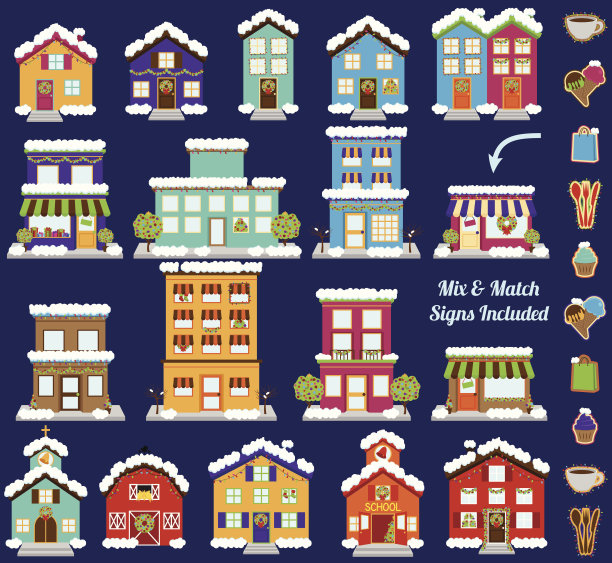 向量圣诞或冬季建筑与标志的收集图片下载