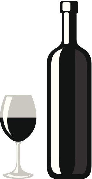 酒瓶和酒杯的黑色轮廓。矢量插图。图片下载