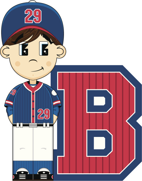 可爱的棒球男孩学习字母B图片下载