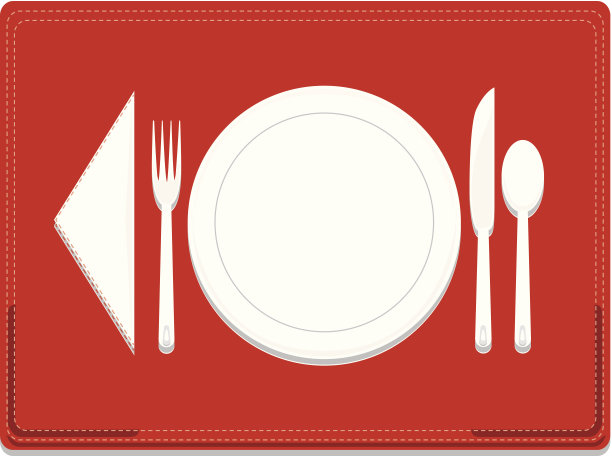 餐具的地方设置可选的红色缝线Placemat图片下载