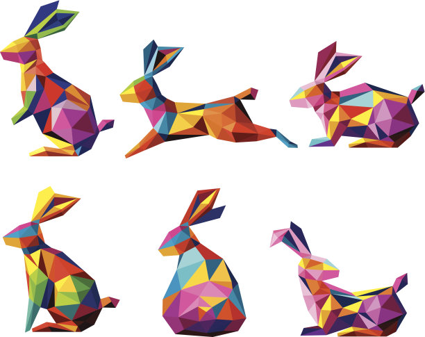 多色的几何兔子图标图片下载