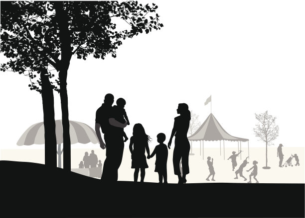 家庭野餐矢量剪影图片下载