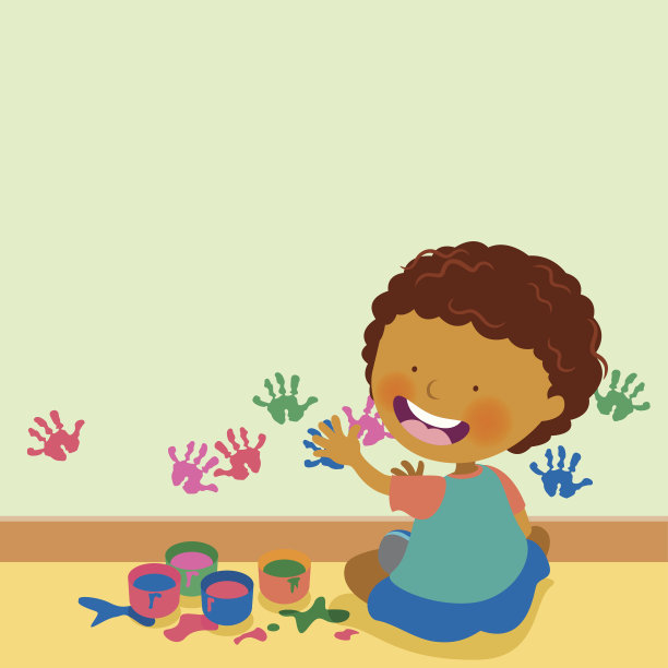 小男孩在墙上画画图片下载