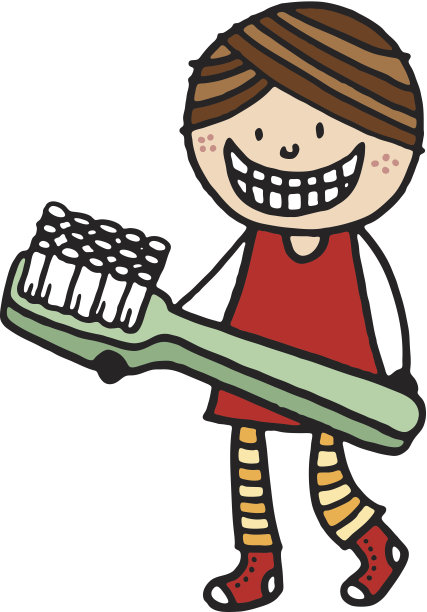 微笑的女孩拿着一把大牙刷图片下载