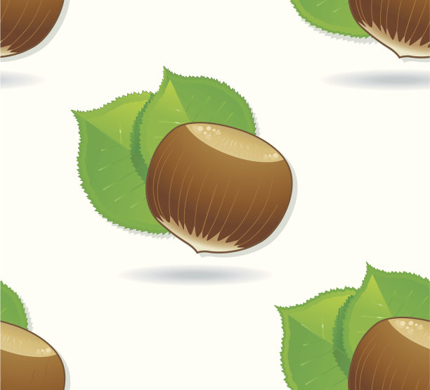 漂亮的榛子图案与叶子(无缝)。图片下载