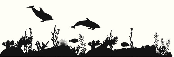 珊瑚海洋生物矢量剪影图片下载