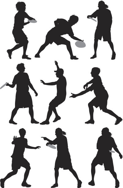 人们玩飞盘的多个剪影图片下载