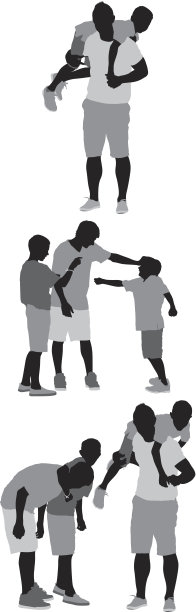 父亲和孩子们的剪影图片下载