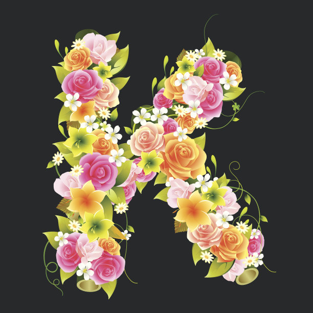 花的大写字母K在竹子上图片下载