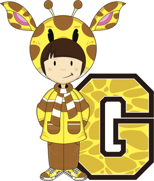 女孩在长颈鹿帽子学习插图图片下载