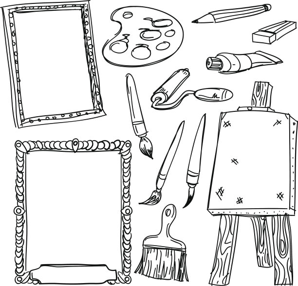 素描风格的绘图工具集合图片下载