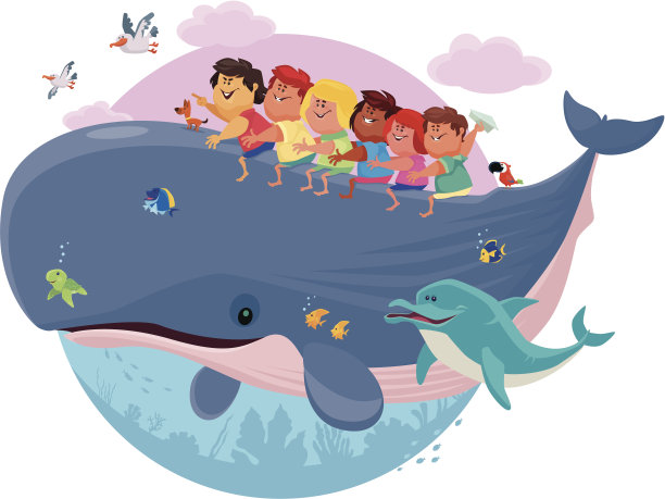 孩子们骑着鲸鱼图片下载