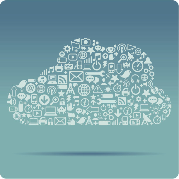 蓝色的云形状由小的计算图标组成图片下载