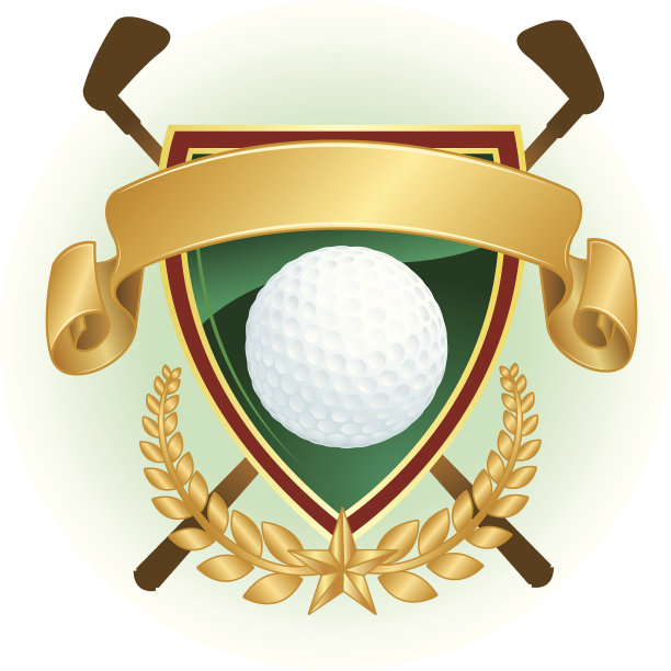 高尔夫旗帜和盾牌图标与俱乐部图片下载