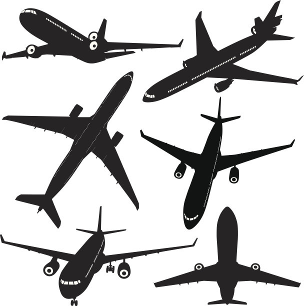 白色背景下的黑白飞机图标图片下载