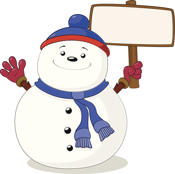 雪人拿着一块空白的牌子图片下载