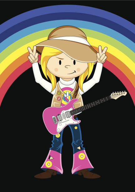 戴着帽子的嬉皮士女孩和电吉他图片下载