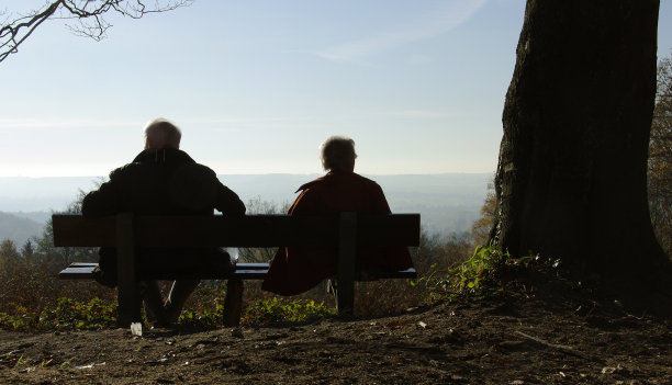 老夫妇在看乡村风景图片下载