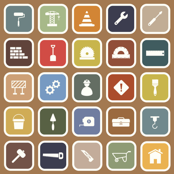 在棕色背景上构建平面图标图片下载