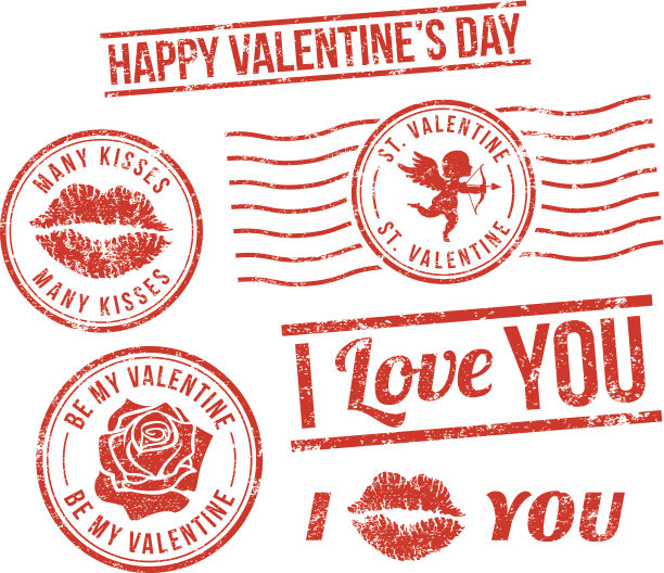 情人节-橡皮邮票图片下载