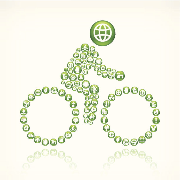 骑着绿色能源按钮的自行车人图片下载