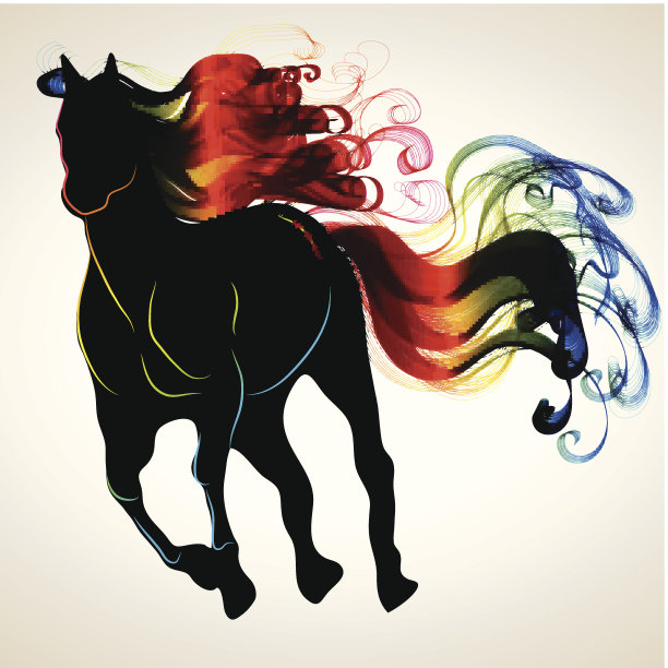 美丽的跑马黑色剪影，色彩鲜艳图片下载