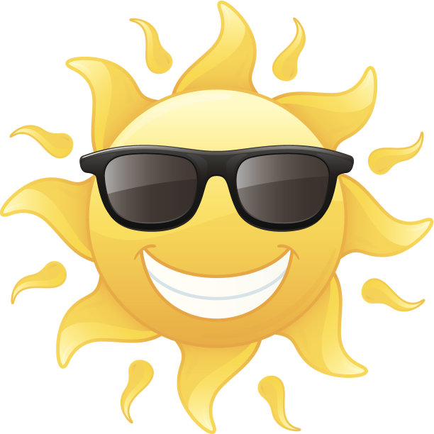 快乐微笑辐射黄色夏天太阳戴太阳镜矢量插图图片下载