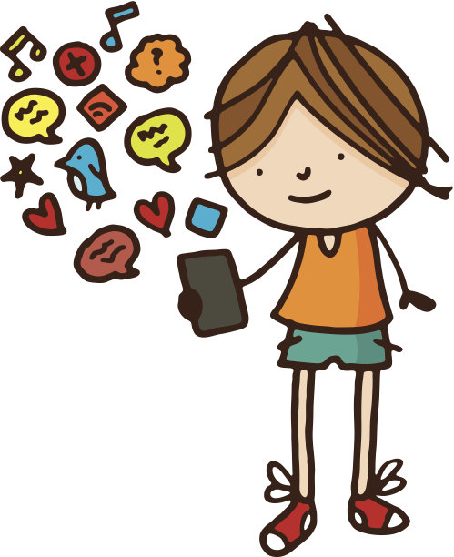 有智能手机和社交媒体图标的男孩图片下载