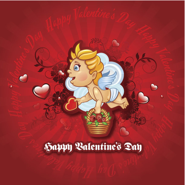 有丘比特的情人节复古卡片图片下载