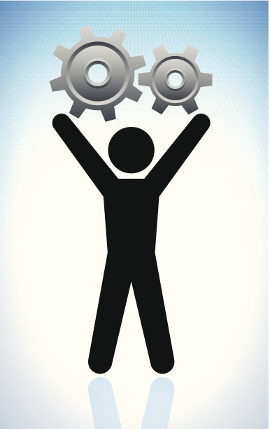 在网格背景上使用齿轮提升棒状图图片下载