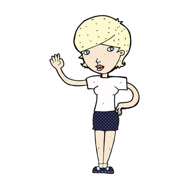 挥手的卡通女人图片下载