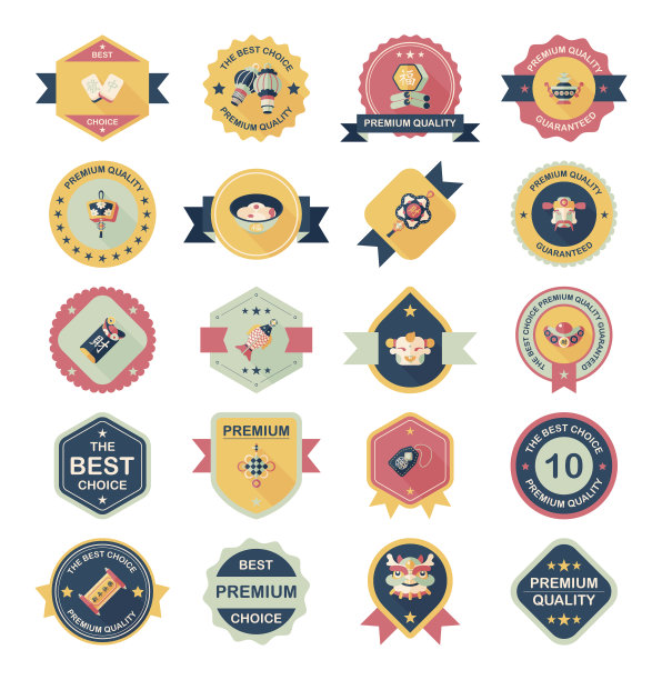 中国新年徽章平面旗帜设计平面背景设置图片下载