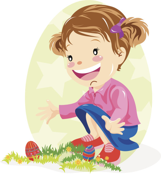 在大自然中寻找复活节彩蛋的小女孩图片下载