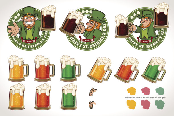 圣帕特里克节贴纸[小妖精和啤酒]图片下载