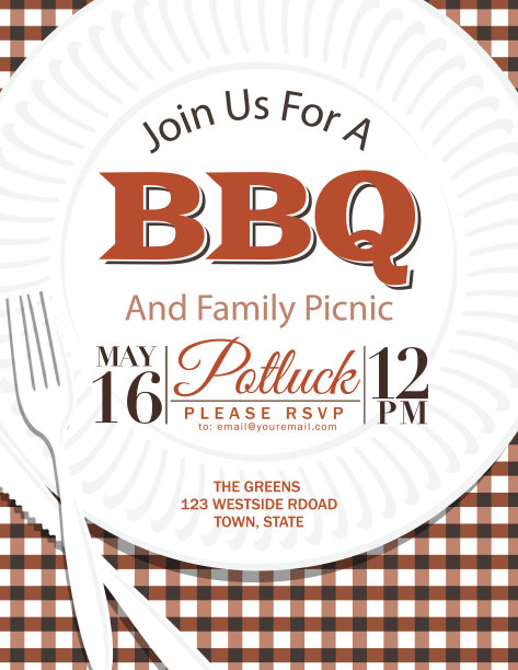 家庭团聚烧烤纸盘请帖模板棕色图片下载