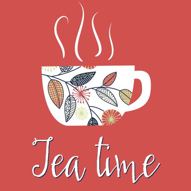 可爱复古的带有文字的花卉茶杯图片下载