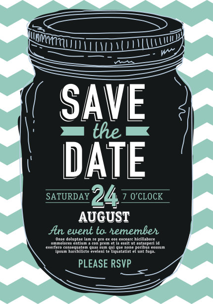 蓝色罐头罐保存日期邀请在雪佛龙背景图片下载