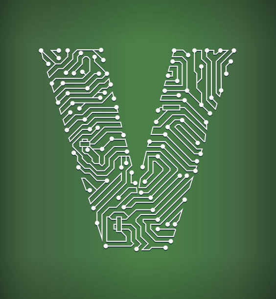 字母V电路板版权免费矢量艺术背景图片下载