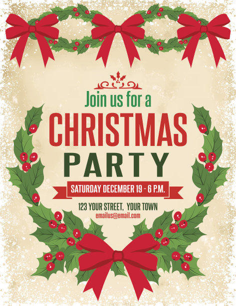 Holly圣诞派对邀请模板图片下载