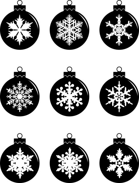一套剪影圣诞装饰球孤立在白色的背景。图片下载